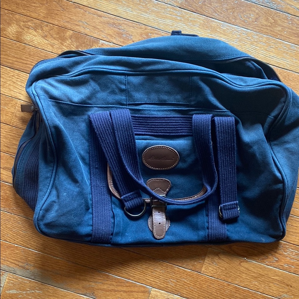 Eddie Bauer Blue and Brown Duffel Bag Durable Travel Essential